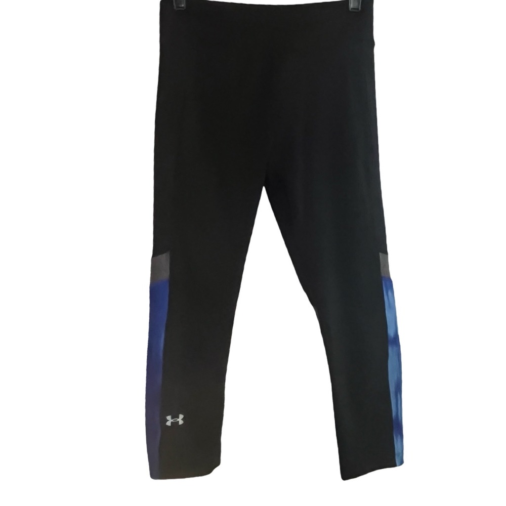 Under Armour Heatgear Compression‎ Leggings Capri Black with Blue & Gray Design